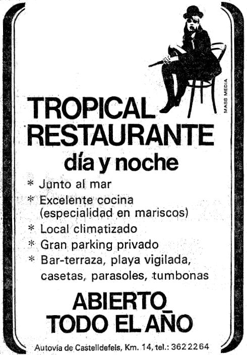 Anuncio de la Discoteca Tropical de Gav Mar publicado en el diario LA VANGUARDIA (21 de Septiembre de 1973)